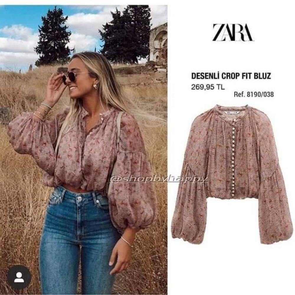 Zara Pink Puff Sleeve Crop Blouse
